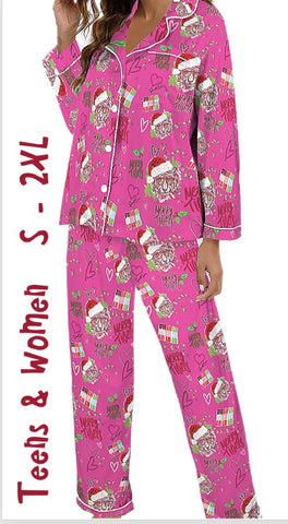 Women: Satin Soft Sleepwear Long Sleeve + Pants Dunham Christmas $64