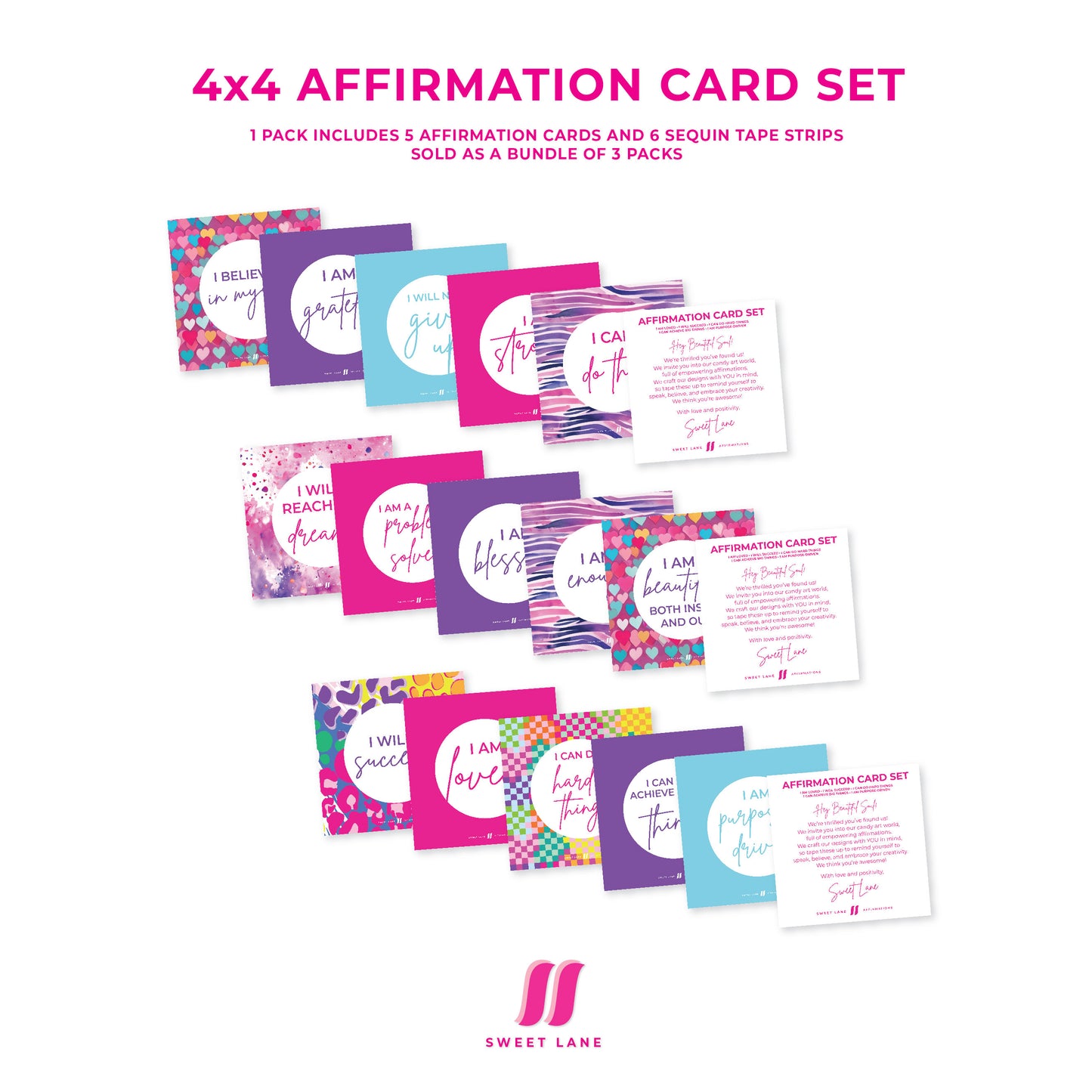 Affirmation Card Set - 4x4 cards - sold as a pack of 3 - $11 a unit