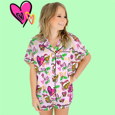 Womens/Teens: Soft Sleepwear Short Sleeve + Shorts Black and Gold