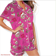 Women: Satin Sleepwear Short Sleeve + Shorts Dunham Christmas $60