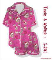 Women: Satin Sleepwear Short Sleeve + Shorts Dunham Christmas $60