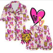 Womens/Teens: Soft Sleepwear Short Sleeve + Shorts Black and Gold