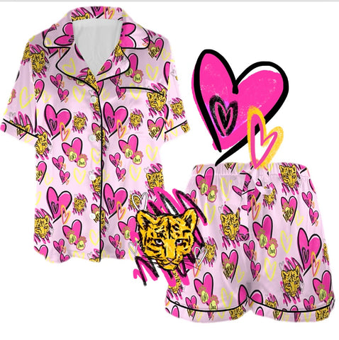 Womens/Teens: Soft Sleepwear Short Sleeve + Shorts Black and Gold