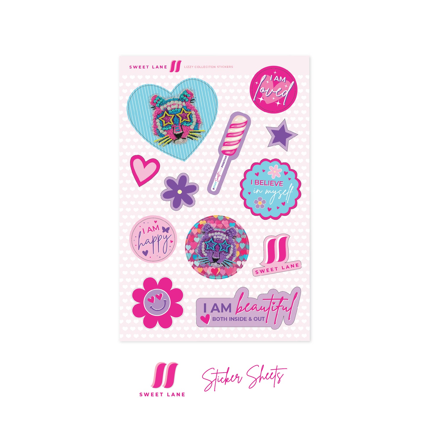 Sticker Sheet - 4x6 - LIZZY (hearts) - sold as a pack of 5 - $5 a unit