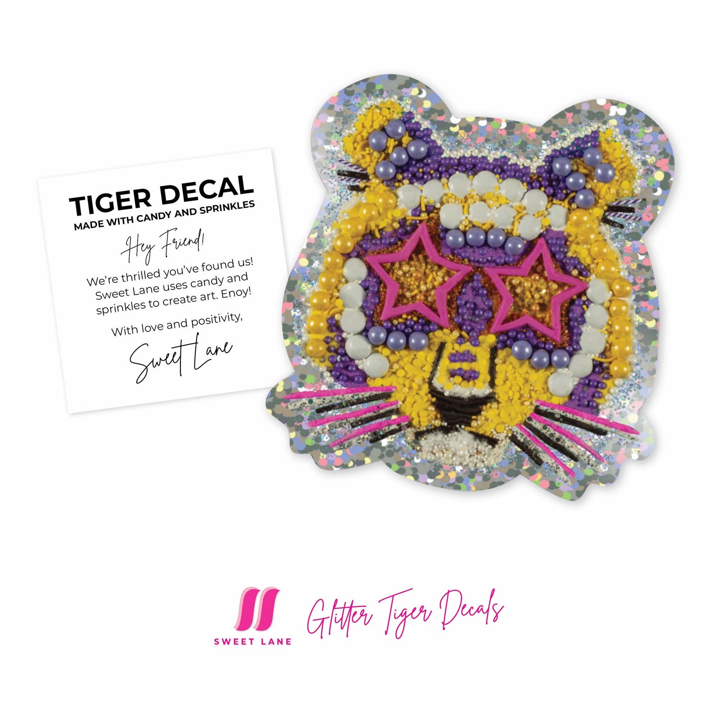 Glitter Tiger Sticker - 3 inch - Sold as a pack of 10 - $3.25 per unit