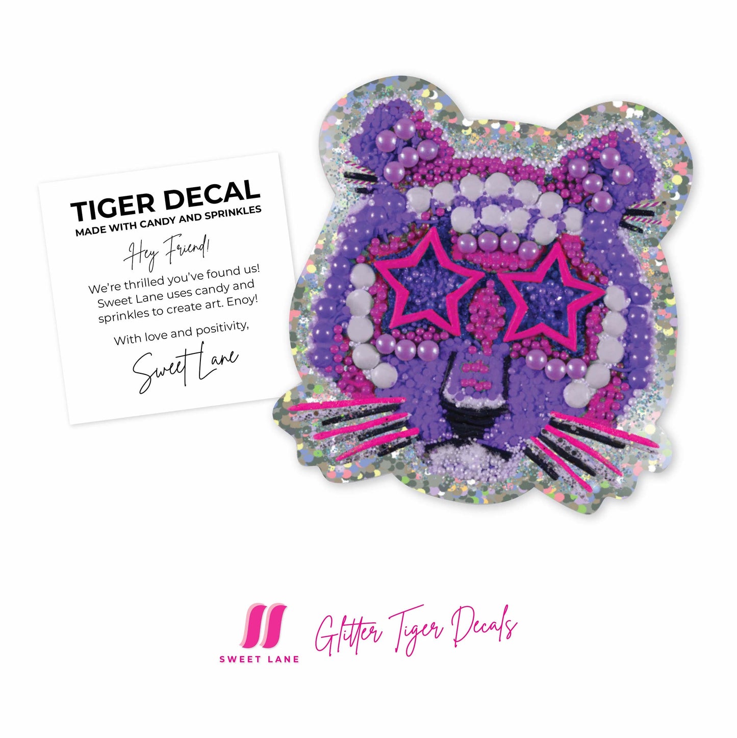 Glitter Tiger Sticker - 3 inch - Sold as a pack of 10 - $3.25 per unit