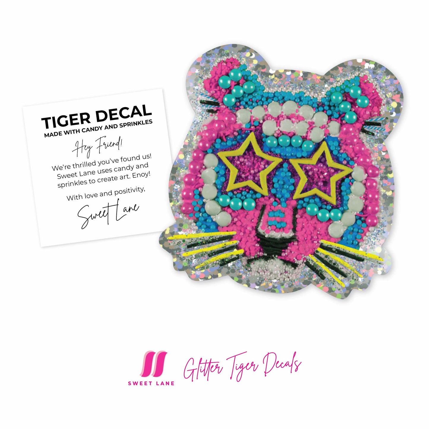 Glitter Tiger Sticker - 3 inch - Sold as a pack of 10 - $3.25 per unit