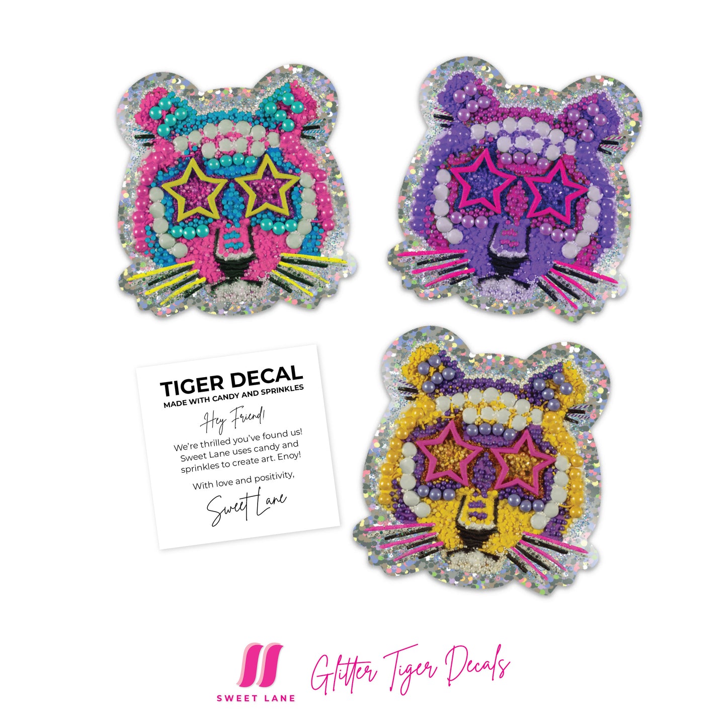 Glitter Tiger Sticker - 3 inch - Sold as a pack of 10 - $3.25 per unit