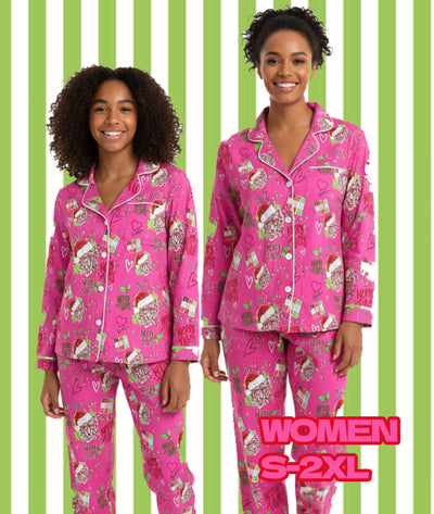 Women: Satin Soft Sleepwear Long Sleeve + Pants Dunham Christmas $64